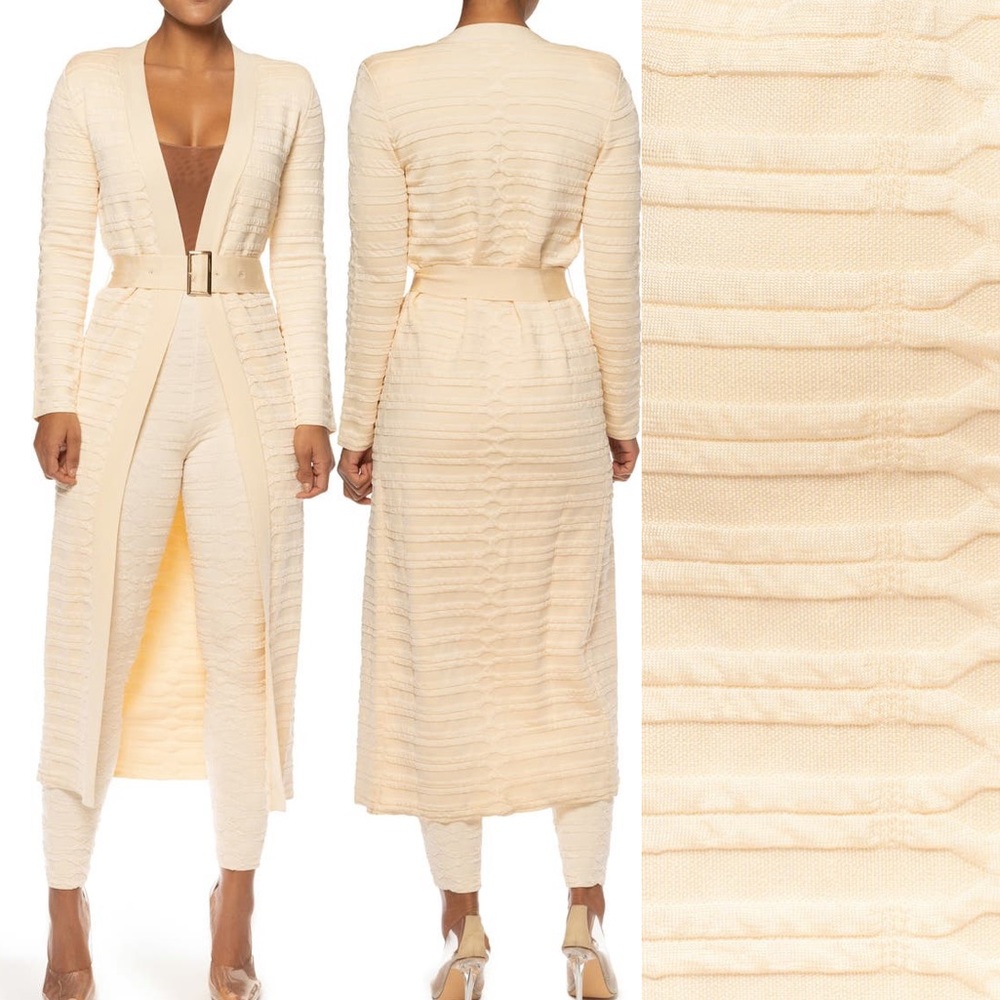 JLUXLABEL Long Textured Belted Cardigan